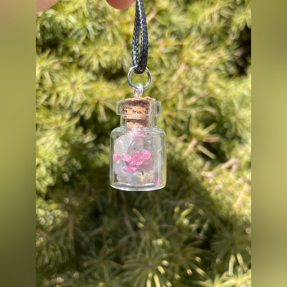 Pink Tourmaline + Labradorite Bottle Necklace | Crystal Handcrafted Jewelry - Picture 4 of 6
